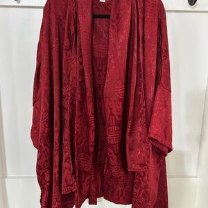 Kembali Collection Women’s 100% Silk kimono Jacket Red Tribal Ethnic Vintage